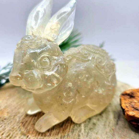 Nature Crystal Chips Resin Blessing Fortune Big Rabbit  Figure - Picture 4 of 10
